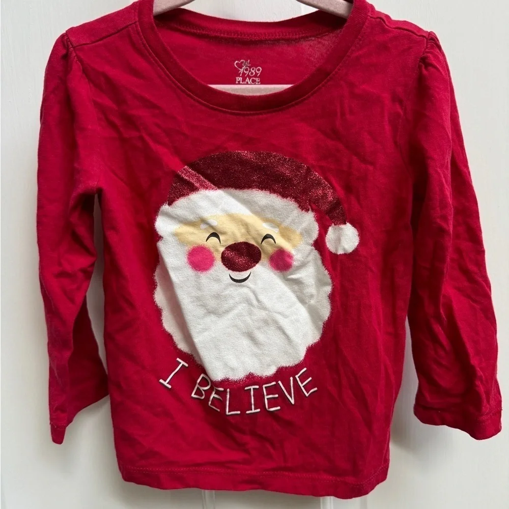 The Children’s Place 2T Red Santa Christmas I Believe Long Sleeve Holiday Top